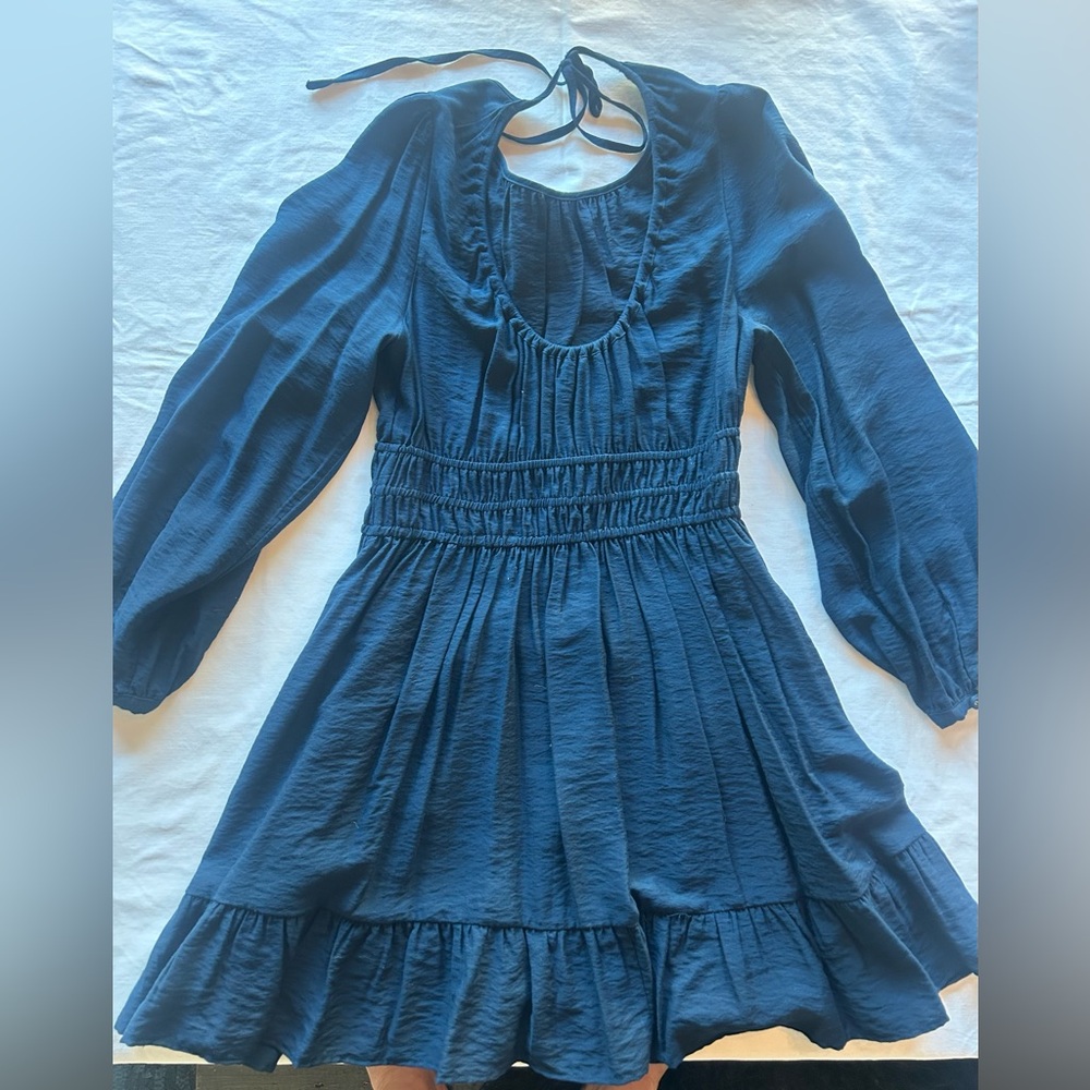 Madewell Blue Ruffled Bishop Sleeve Sundress